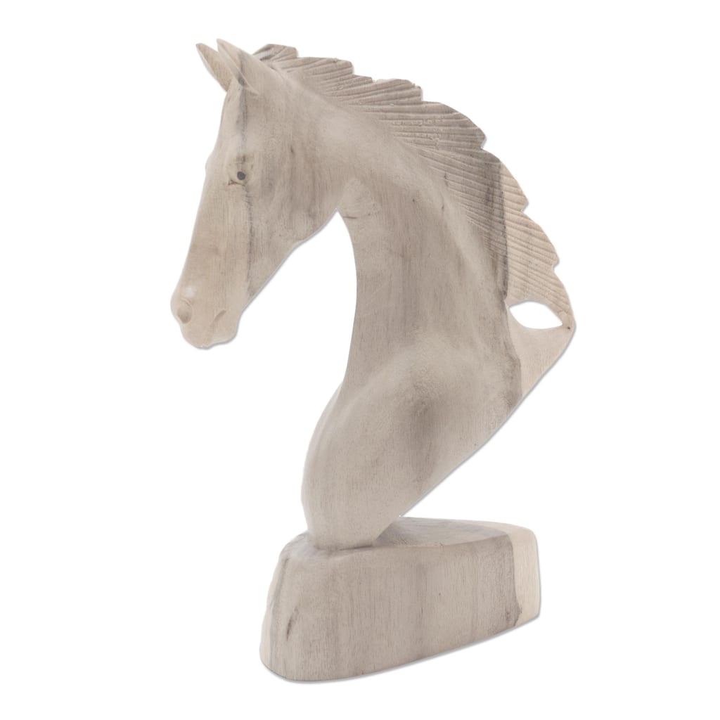 NOVICA Hibiscus wood statuette, 'Proud Horse' - 7.75" H x 2" W x 5.5" D