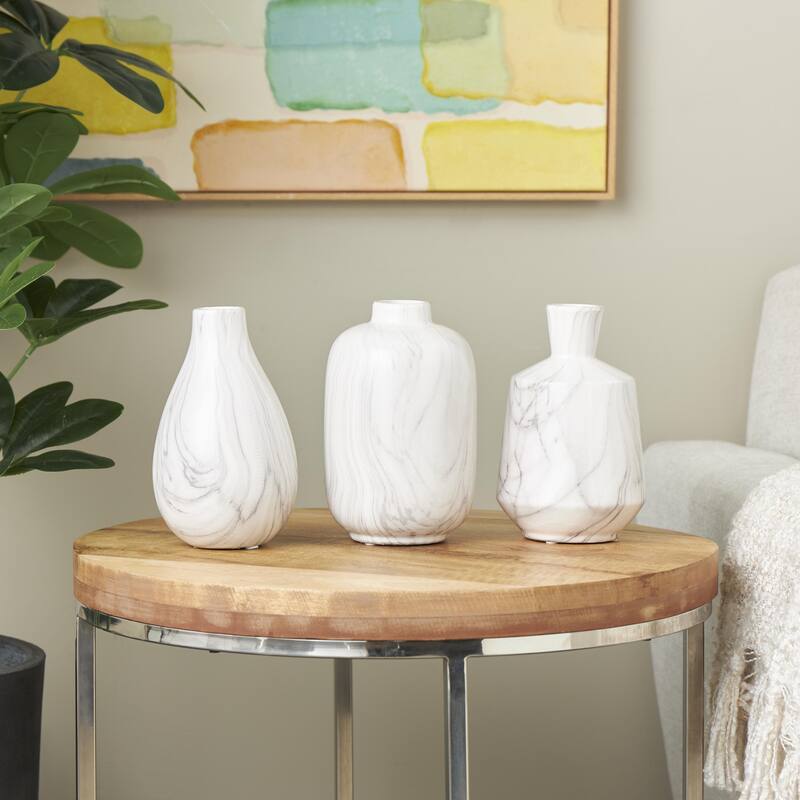 Ceramic Marble Inspired or Minimalist Decorative Vase - Set of 3 White, Gray, Cream, Black - Roche River Decor