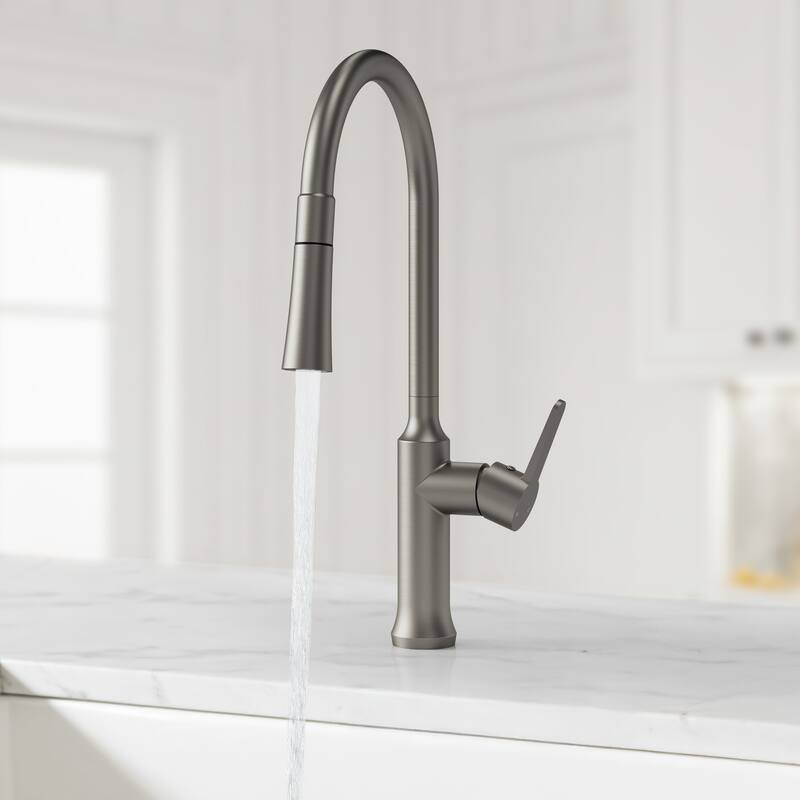 Single Handle Pull Down Kitchen Faucet with Sprayer Brass Swivels 360° Kitchen Faucet