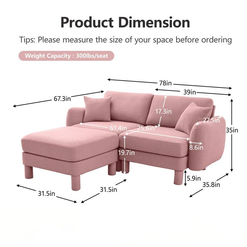 2-seater Loveseat Sofa Couch With Distinctive Shell-shaped Armrests And Removable Ottoman