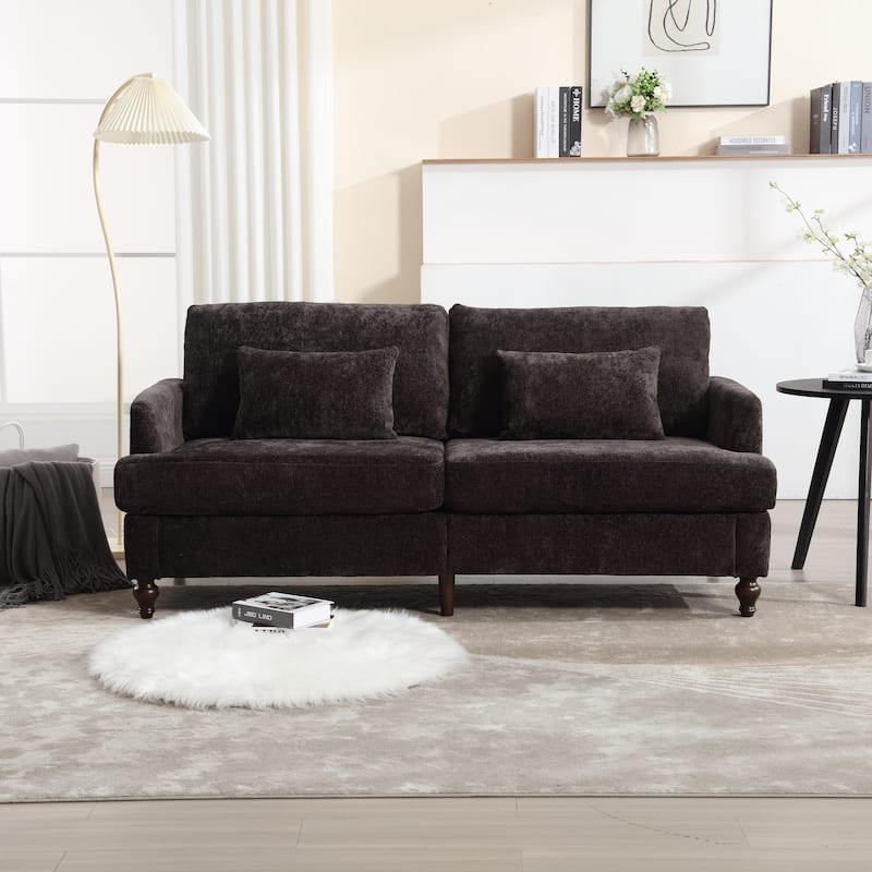 2-Seat Chenille Loveseat Sofa, Black, for Living Room and Bedroom