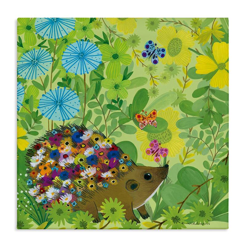 Stupell Happy Hedgehog & Flowers Canvas Wall Art Design By Kay Widdowson - 24 x 24