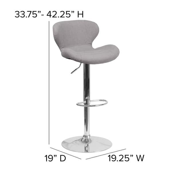 dimension image slide 0 of 9, Contemporary Vinyl/Chrome Adjustable Curved Back Barstool - 19.25"W x 19"D x 33.75" - 42.25"H