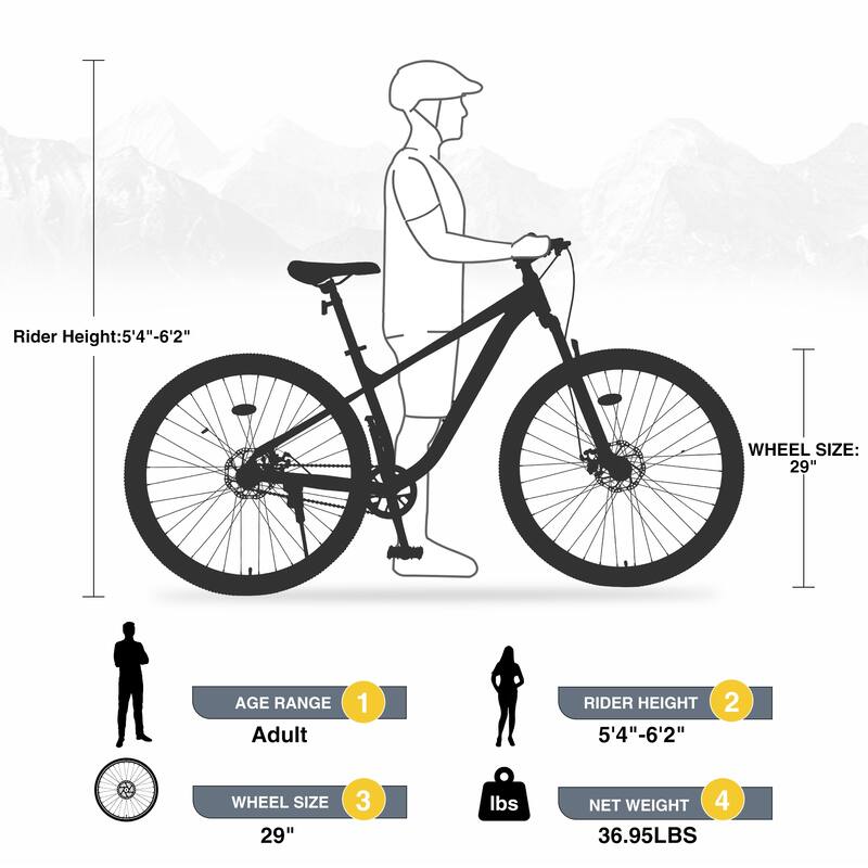 29 Inch Single Speed Mountain Bike with Front Suspension, Double Disc Brakes, Steel Frame for Adults, Boys & Girls