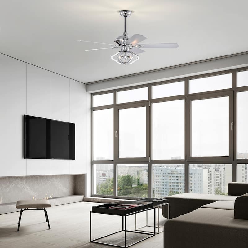 52" Dual Wood 5-Blade Crystal Ceiling Fan with Remote