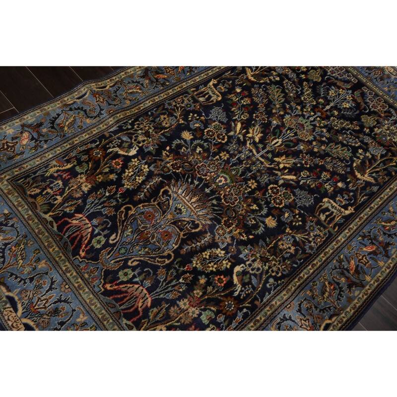 Kaszan Traditional Pictorial 200 KPSI 4'6''x7'1'' Hand Knotted Wool Navy Rug - 4' 6'' x 7' 1''
