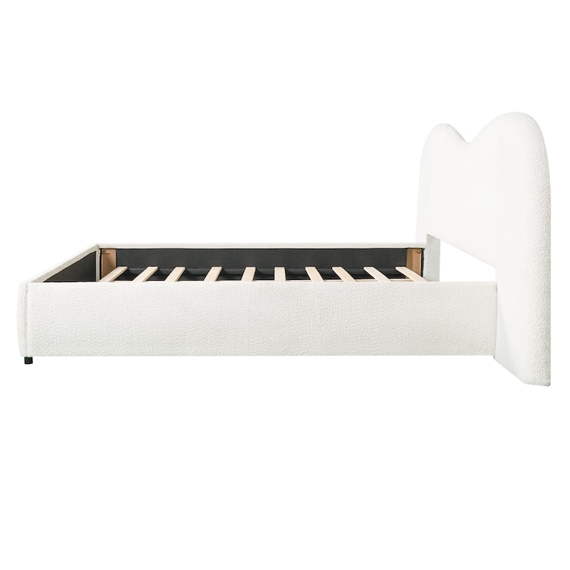 Christopher Knight Home - Boucle Upholstered Platform Bed with Curved Wide Headboard