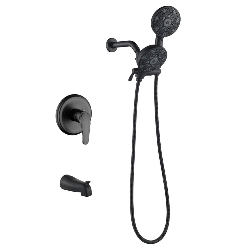 Wall Mount Dual Head Shower Faucet with Tub Spout Brass Complete Shower System with Hand Shower Valve Included