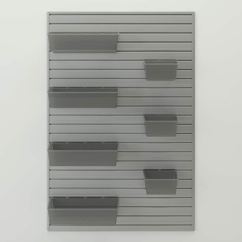 8 Piece Slatwall Panel & Hard Bin Storage Set - Silver Slat Wall