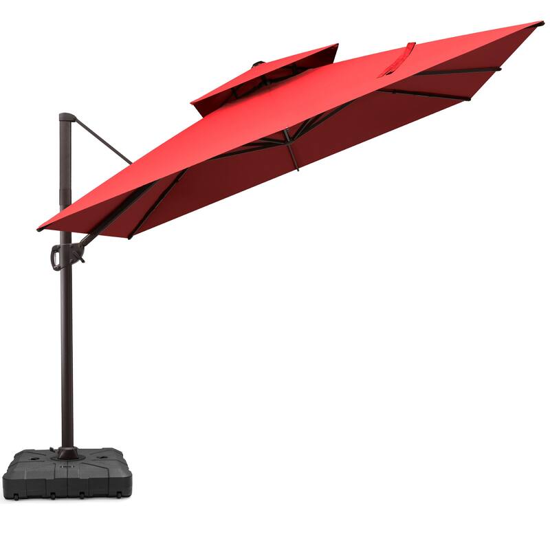 VredHom 11x11 FT Outdoor Patio Double Top Cantilever Umbrella with Wheel Base - Red