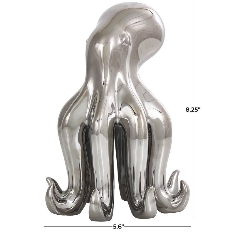 Silver Ceramic Tall Standing Octopus Sculpture