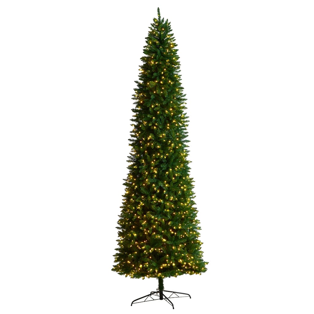 11ft. Slim Pine Artificial Christmas Tree with 950 Clear LED Lights & 2836 Branches - Towering Holiday X-Mas Showpiece