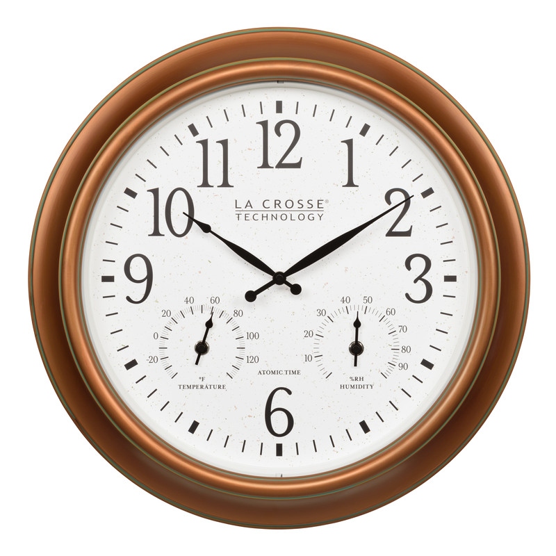 La Crosse 18 Inch Copper Outdoor Atomic Analog Clock, 404-59907