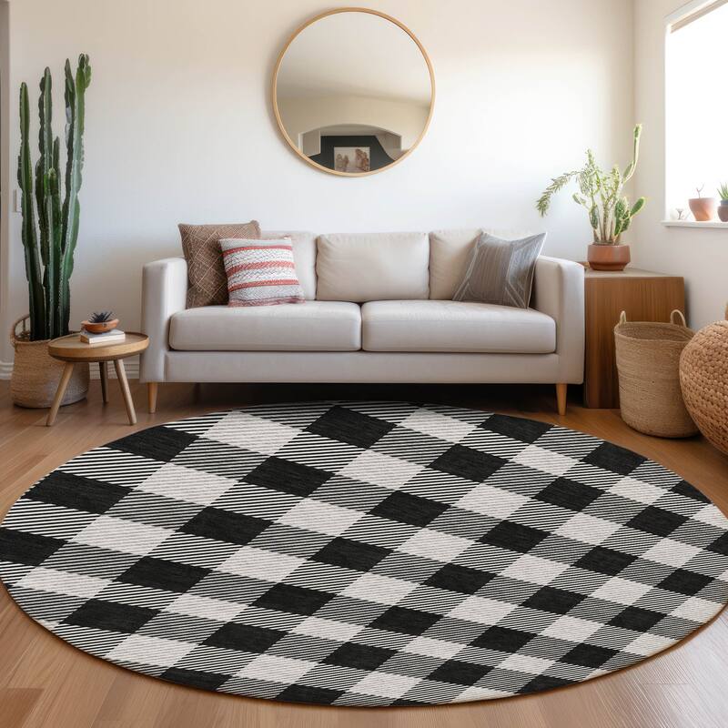 Machine Washable Indoor/ Outdoor Chantille Plaid Stripe Rug