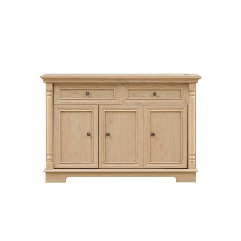 Farmhouse Roman Column Cabinet‌ – Wooden Storage Unit with Drawers & Doors, Coffee Bar & Wine Cooler for Kitchen or Hallway