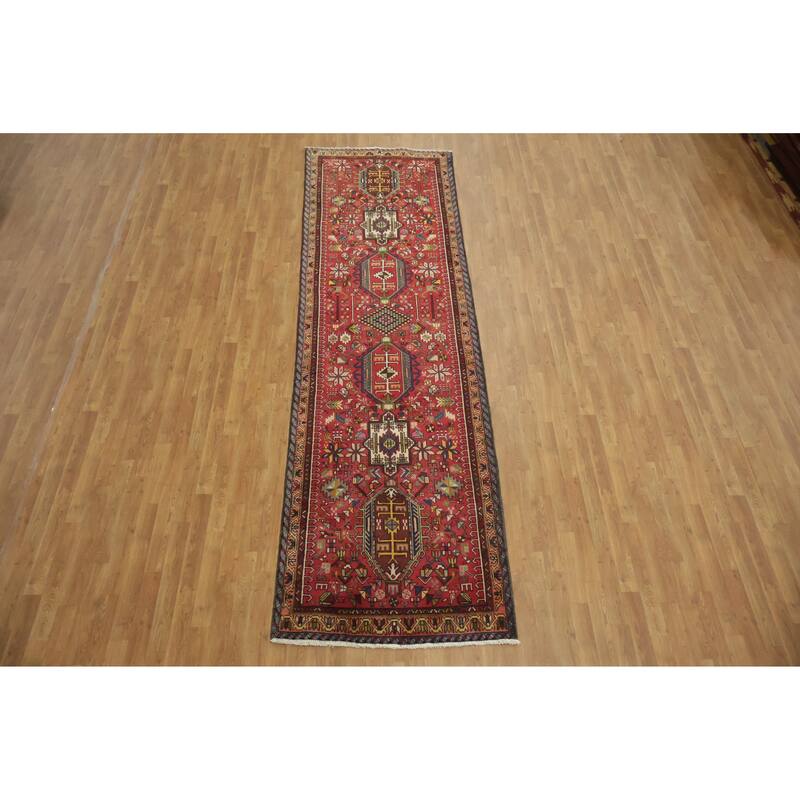 Hand Knotted Oriental 100% Wool Carpet Traditional Tribal Red Tabriz Runner Rug - 12' 4'' X 3' 7''