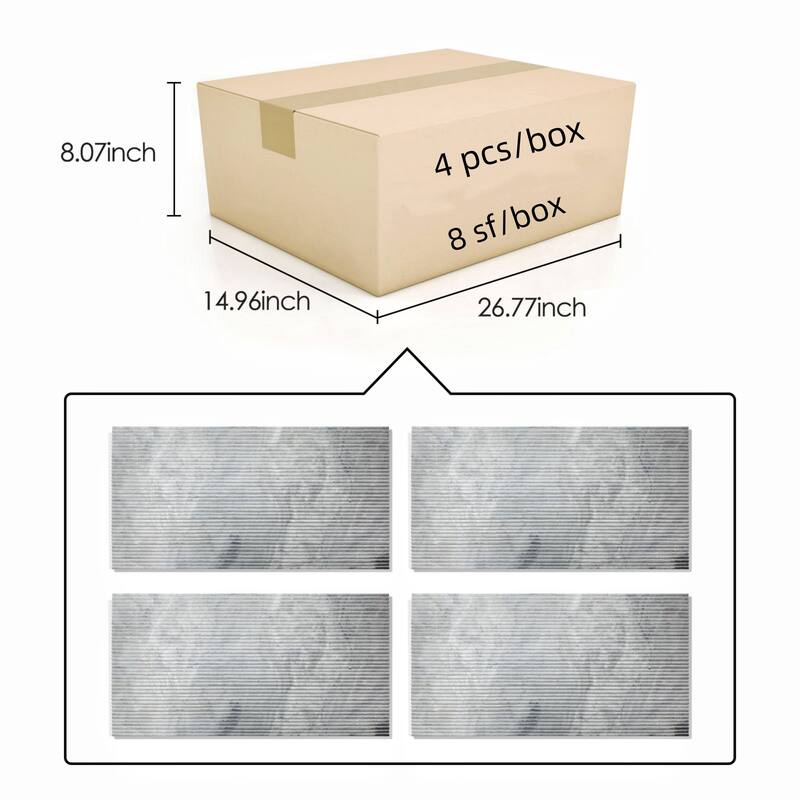 Roomfitters Carrara Marble Tile, OL Textured 3D Fluted Natural Stone for Wall, Genuine Marble, 4-Piece Box, Gray