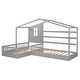 preview thumbnail 16 of 25, Twin Size Wood House Platform Bed, L-Shaped with Fence and Slatted Frame
