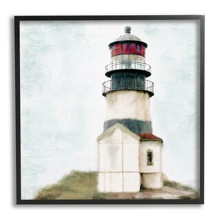 Stupell Calm Lighthouse Clear Sky Ocean Beach Painting Framed Wall Art ...