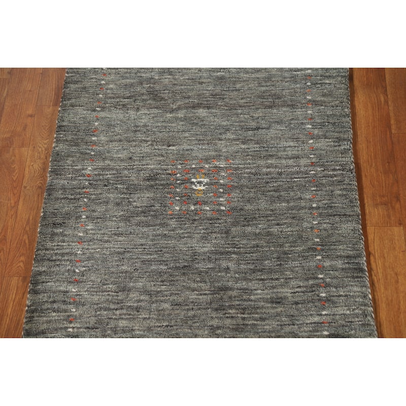 Oriental Grey Tribal Gabbeh Indian Rug Hand-Knotted Wool Carpet - 2'6" x 5'6"