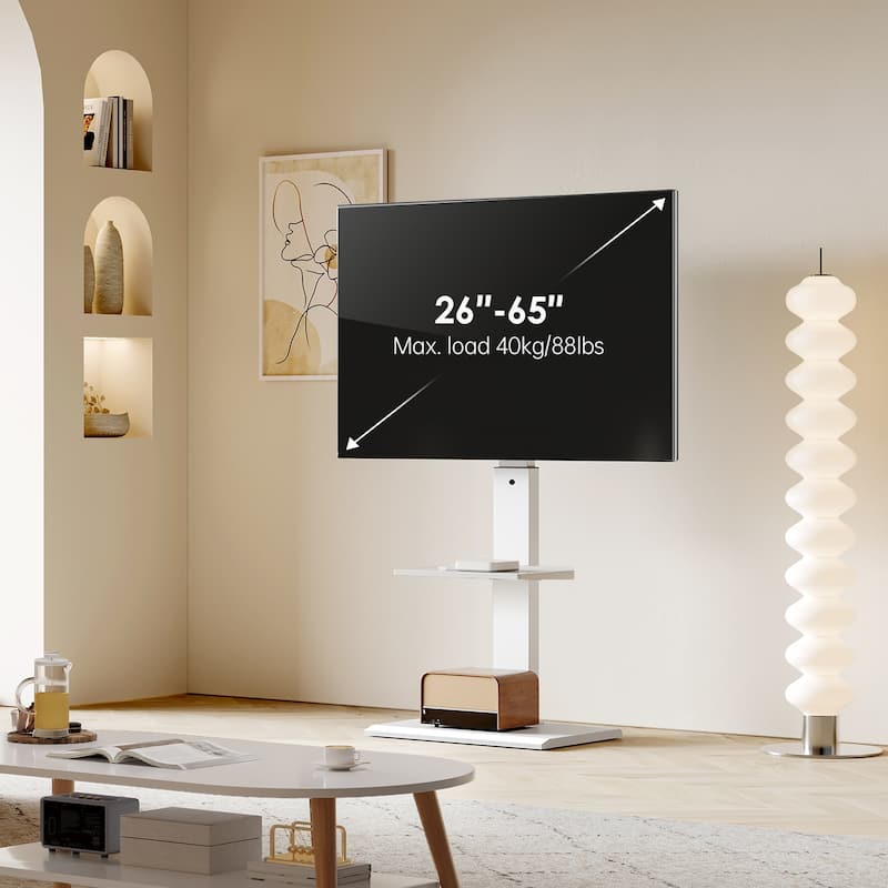 FITUEYES Modern Floor Metal Base TV Stands for 26-65 inch TVs, with One Shelf