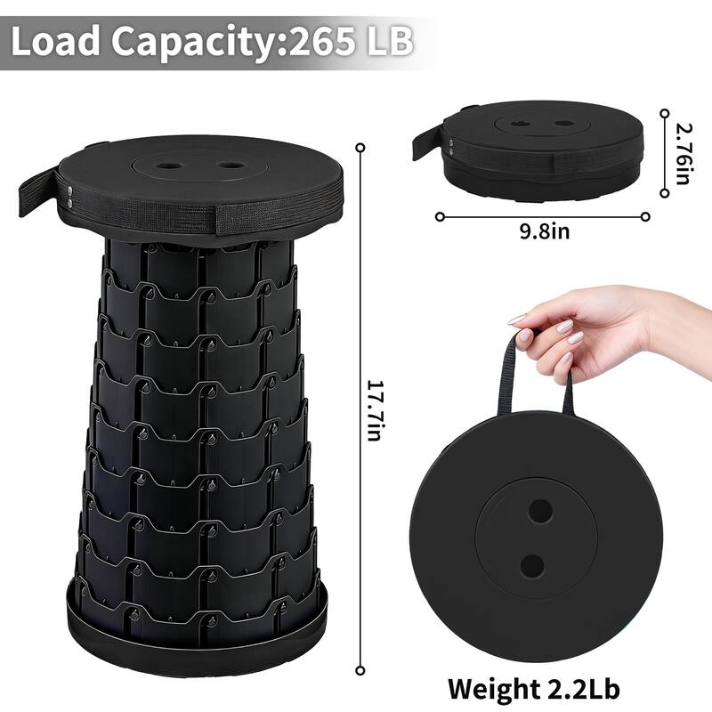 VECELO Portable Telescoping Stool Lightweight Adjustable Height Folding Stool for Camping Fishing Indoor Outdoor Plastic Seat