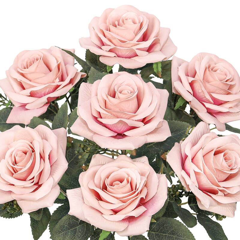 Set of 2 Blush Pink Artificial Queen Tea Rose Flower Stem Bush Bouquet 17in - 17" L x 9" W x 9" DP