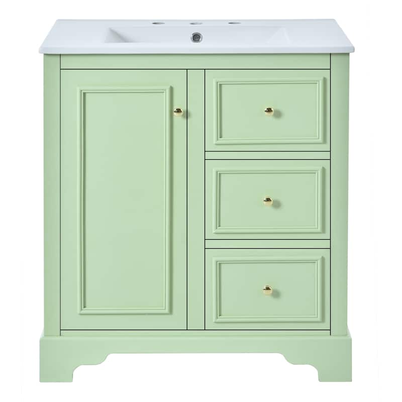 30" Bathroom Vanity with Ceramic Sink, Storage Cabinet and 3 Drawers