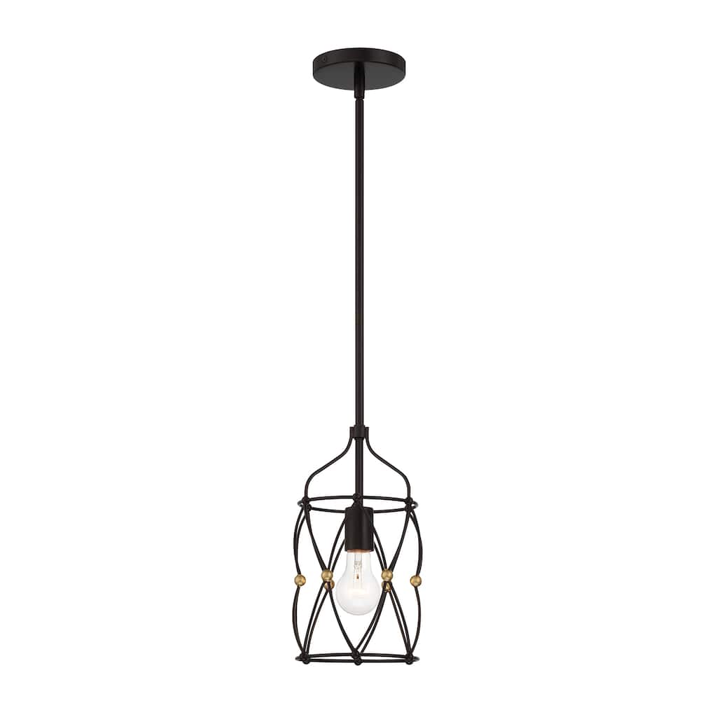Zucca 1 Light English Bronze & Antique Gold Pendant - 7.5''W x 12.25''H