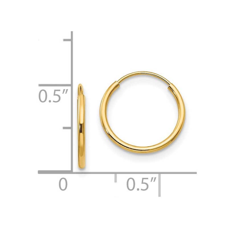 Curata 14k Yellow Gold Polished 12mm Endless Hoop Earrings