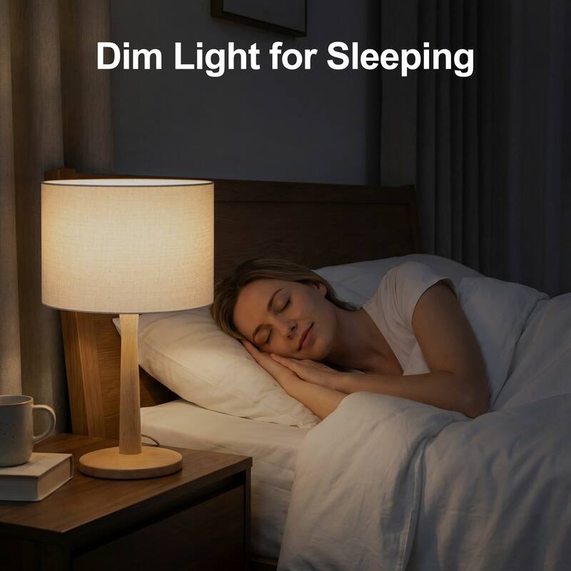 16.3 in. Modern Natural Wood Table Lamp with Linen Fabric Shade