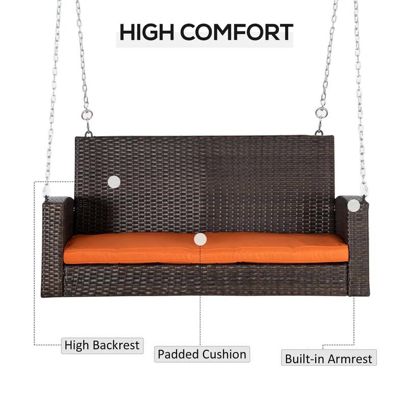 2-Person Wicker Hanging Swing Bench,Porch Swing Outdoor Chair,Cushions