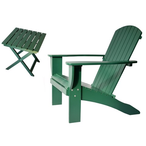 Riverstone Solid Cedar Adirondack Extra Wide Chair with build in bottle opener & matching folding table - Forest Green