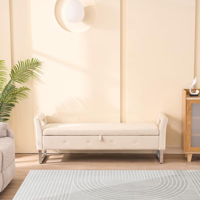 67.91"Wide Velvet Storage Soft Bench with Armrests for Living Room, Entryway and Bedroom