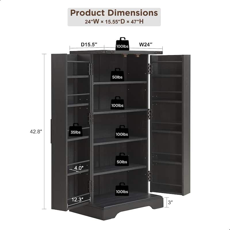 47" Farmhouse Kitchen Pantry, Storage Cabinet with Barn Doors