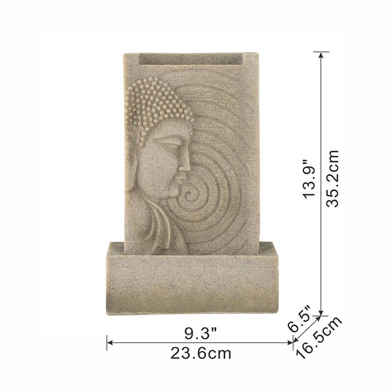 Buddha Water Fountain, Polyresin Tabletop Fountain with LED Light -9x6.5x14"