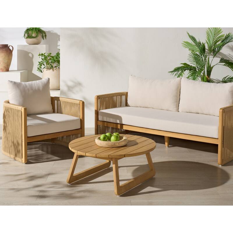 SAFAVIEH Couture Gale Teak & Hyacinth Patio Chair - 32"W x 34"D x 24"H