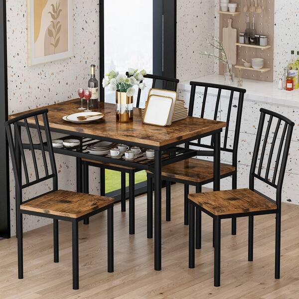 Modern Industrial Dining Table Set for 4, 5Piece Wood Kitchen Table