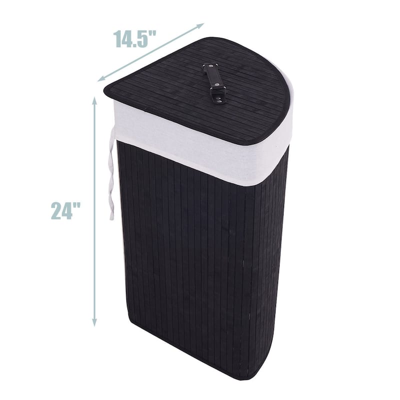 Costway Corner Bamboo Hamper Laundry Basket Washing Cloth Bin Storage