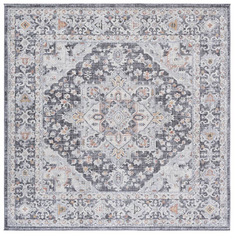 SAFAVIEH Scarlett Sorne Transitional Rug - 6'7" Square - Dark Grey/Ivory Rust