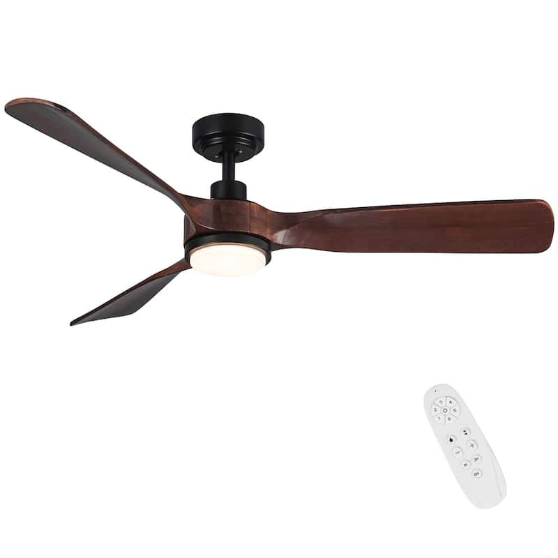 52In. Farmhouse Indoor Flush Mount Low Profile Ceiling Fan with Solid Wood Blades and Remote Control