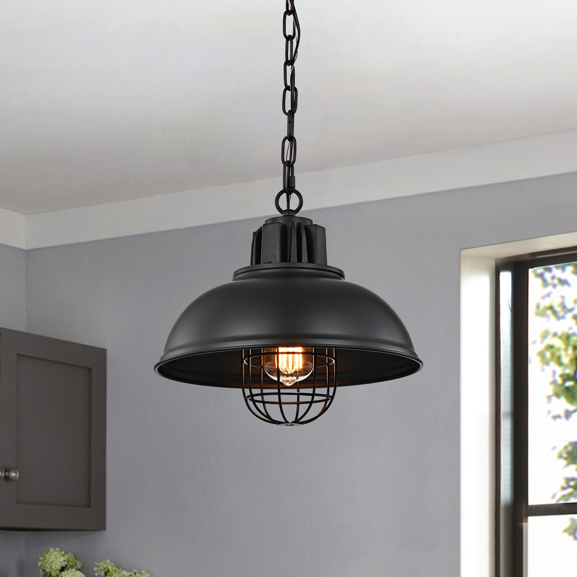 Warehouse of Tiffany Almonte Matte Black Bowl Metal Shade 1-Light Pendant Light