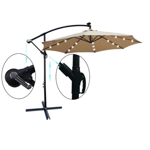 11 patio umbrella with lights Solar Patio Umbrella w/ Light Bulbs Tilt 3-Tiered 11ft 8-Rib