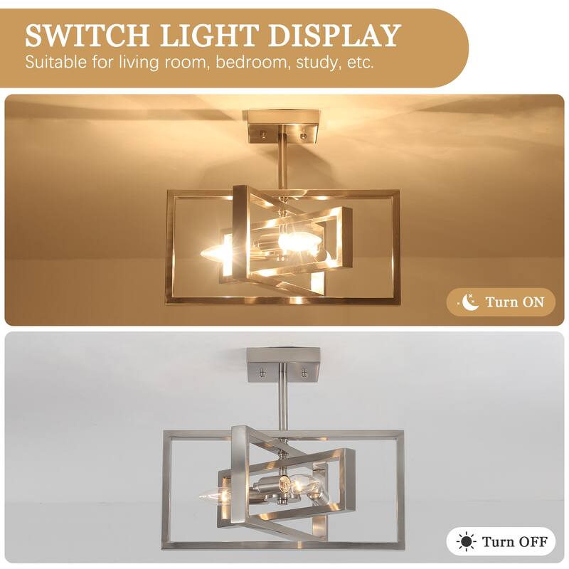 15.8 in. 3-Light Metal Rectangular Semi Flush Mount Ceiling Light Fixture for Kitchen Island