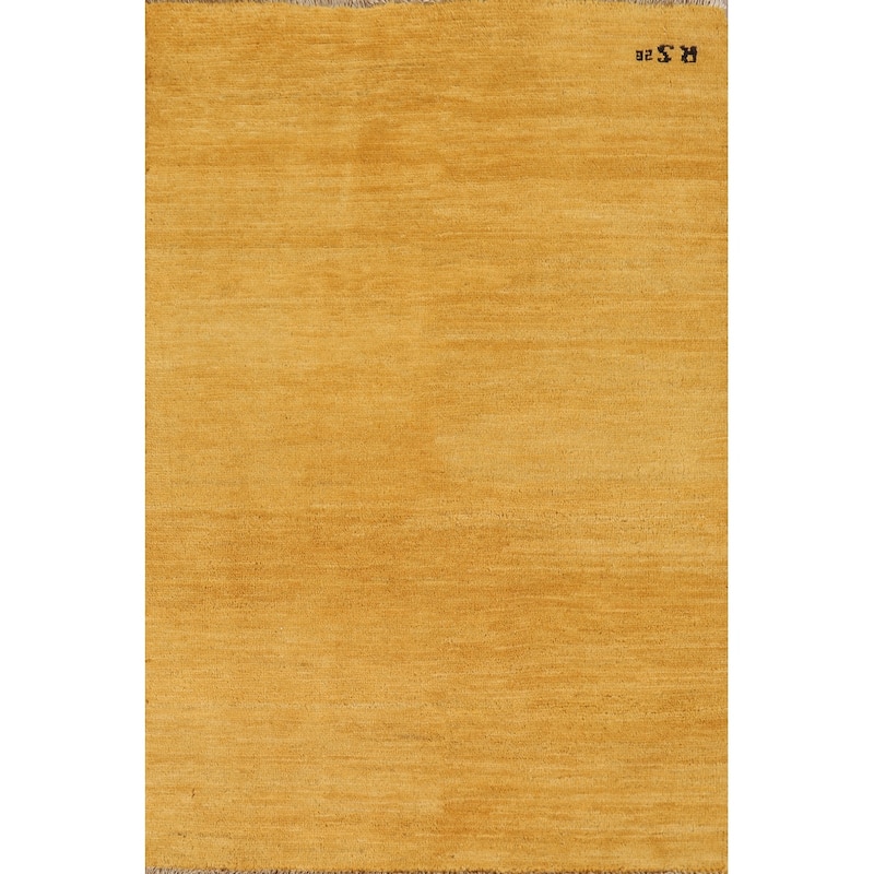 Yellow Gold Gabbeh Modern Foyer Rug Handmade Wool Carpet - 2'9"x 4'1"