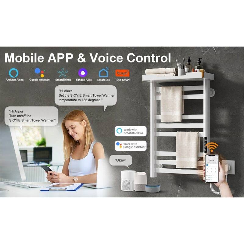 Heated Towel Rack with Shelf and Wi-Fi App Control