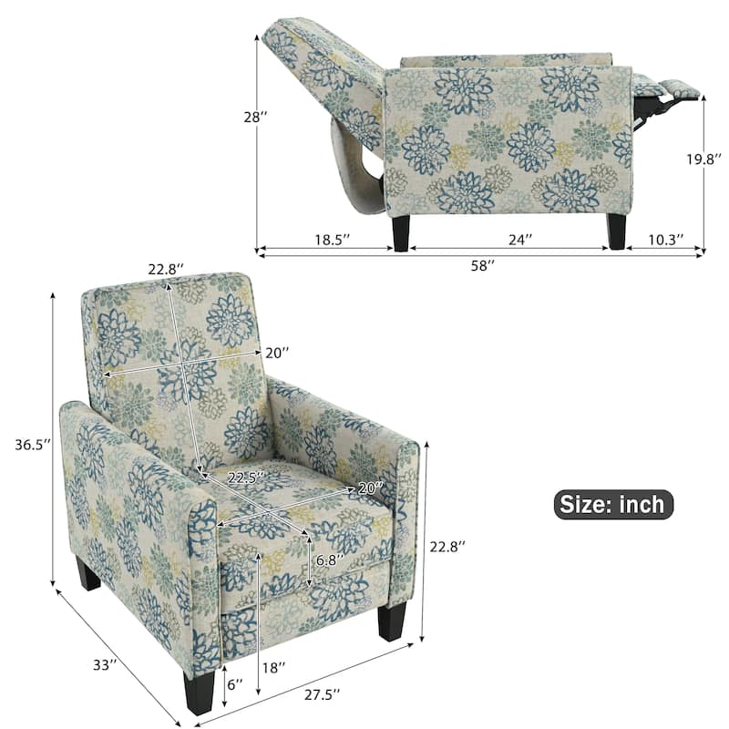 Recliner Chair with Adjustable Push-Back Mechanism, Armchair with Wood Legs, Deep Seating Lounge Chaise Chair