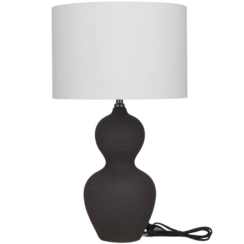 Ceramic Gourd Style Base Room Table Lamp with Drum Shade - Black - CosmoLiving by Cosmopolitan