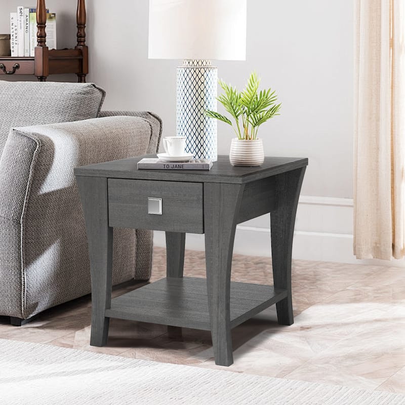 Modern Gray Solid Wood Nightstand Sofa Side Table with Drawers - 22" H x 19.8" D