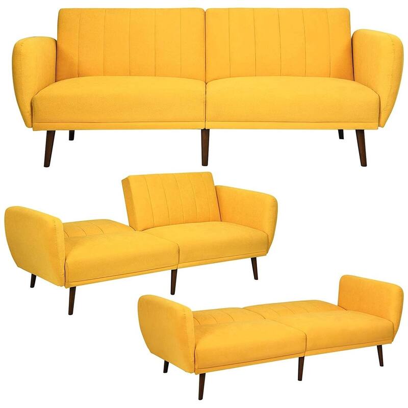Modern ScandinavianLinen Upholstered Sofa Bed with Wooden Legs